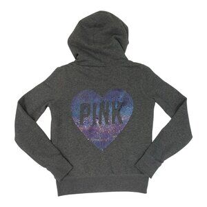 PINK Victoria's Secret Faux Fur Blinged out Full Zip Hoodie, RARE, SM, Grey, EUC